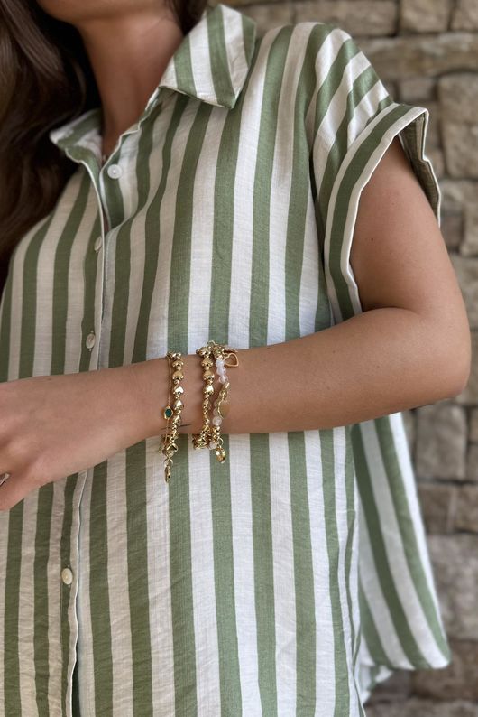 Mallow Stripe Cap Sleeve Shirt Olive